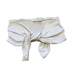 Susana Monaco White Smocked Tie-Front Bandeau Top | Strapless Crop | Size S